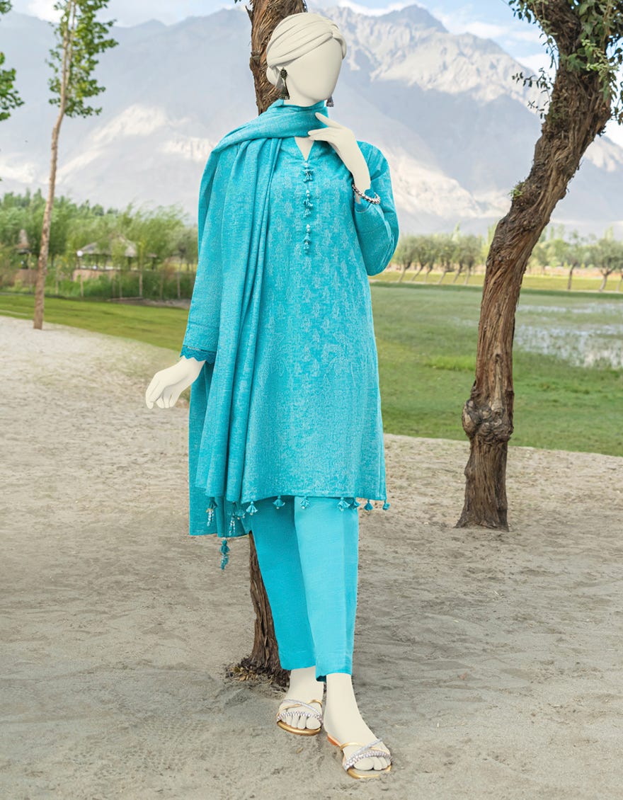 Blue Karandi Jacquard Unstitched 3 Piece Dress | Jjls-W-Jw-23-1715
