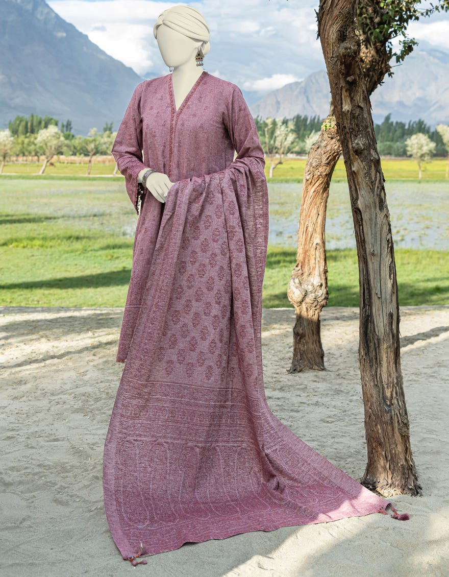 Pink Karandi Jacquard Unstitched 3 Piece Dress | Jjls-W-Jw-23-1716