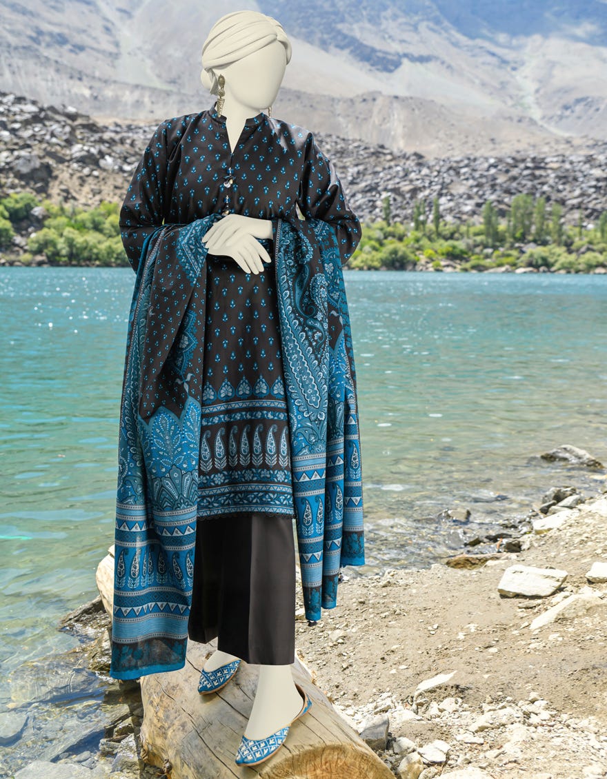 Black Khaddar Unstitched 3 Piece Dress | Jjls-W-Jw-23-1738