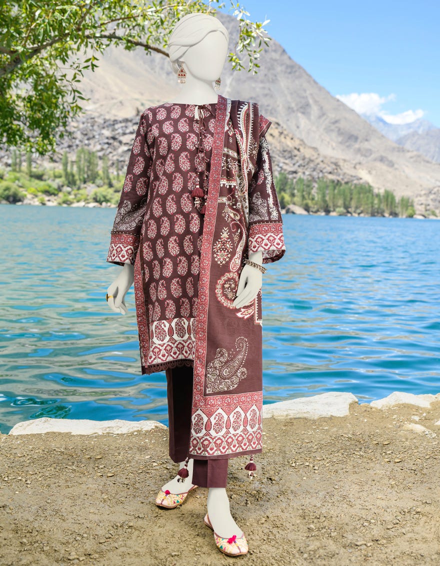 Brown Khaddar Unstitched 3 Piece Dress | Jjls-W-Jw-23-1739