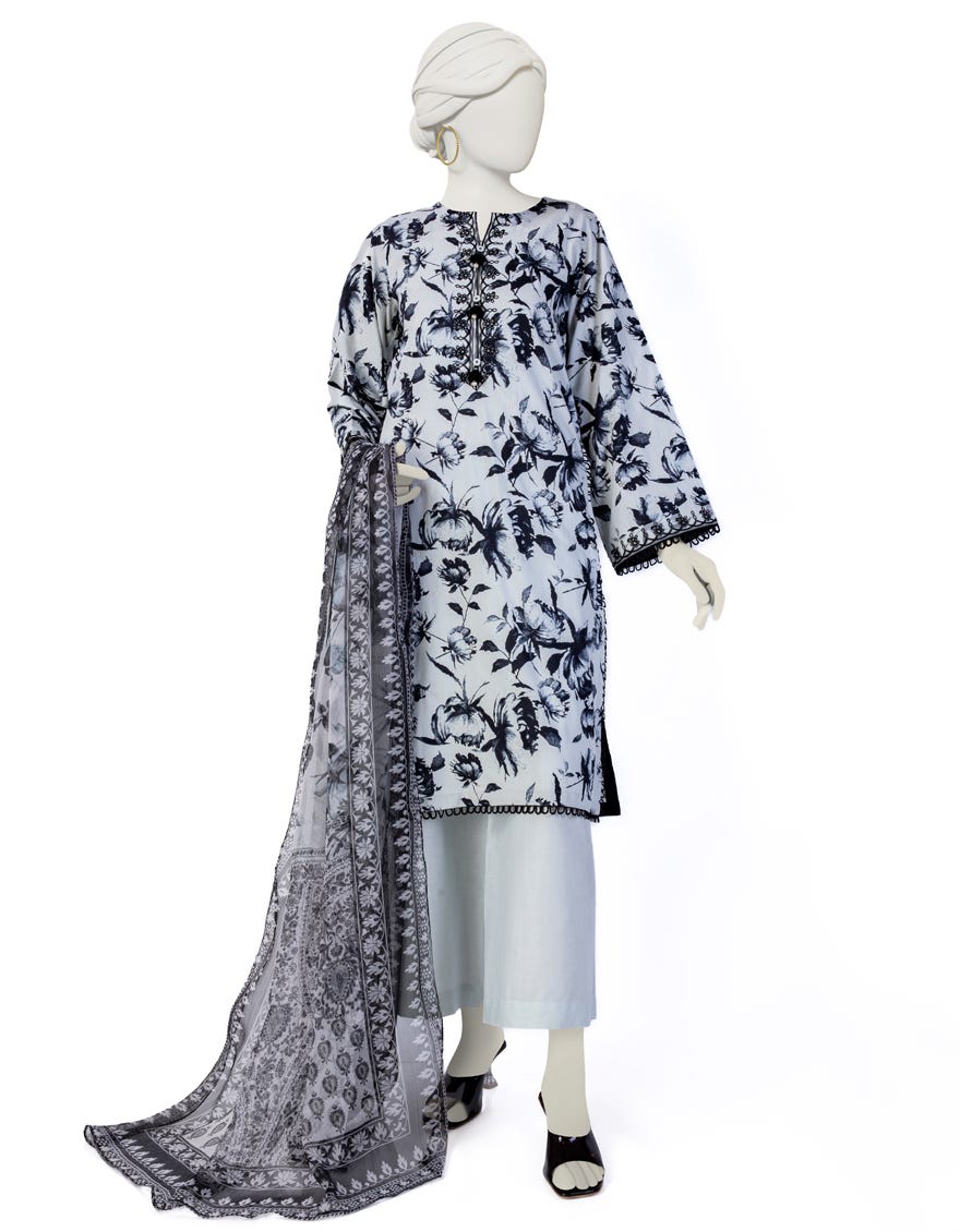 Multicolor Cambric 3 Piece Stitched Dress | Jjpw-W-Jw-23-1742