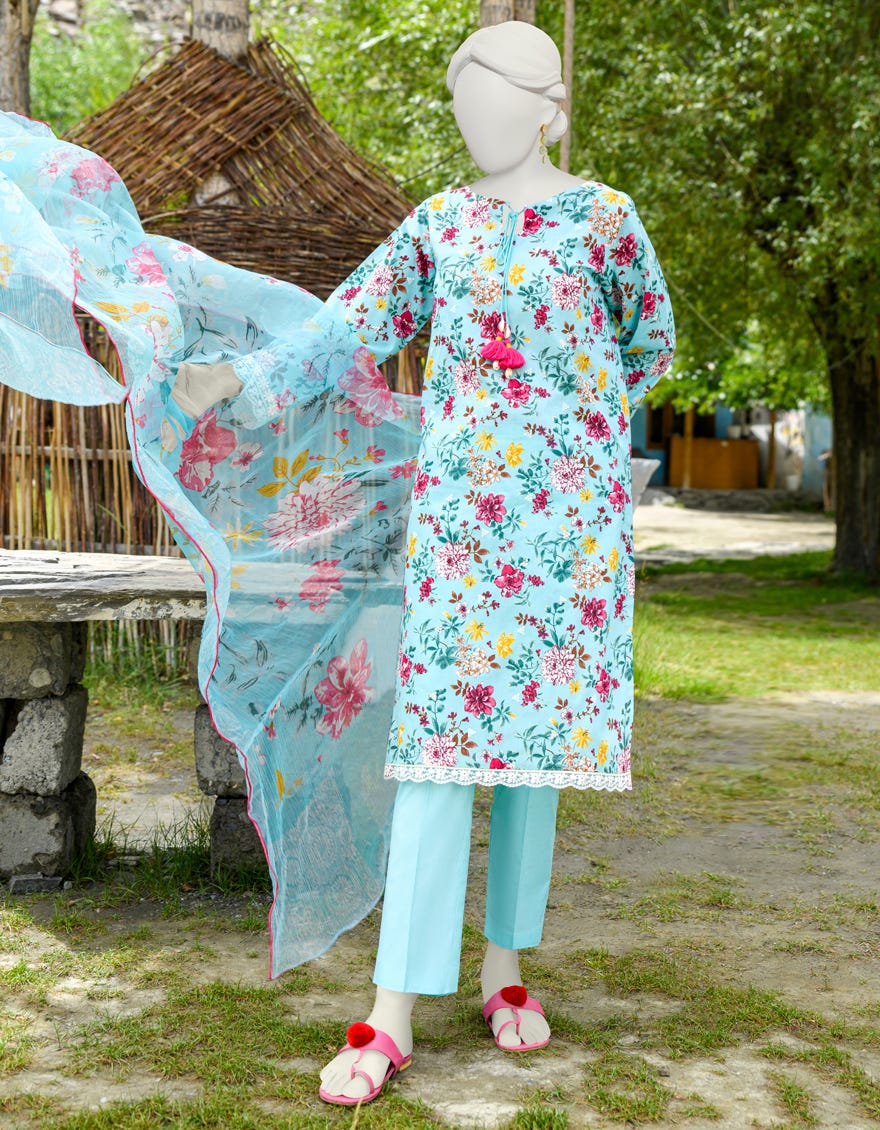 Blue Cambric Unstitched 3 Piece Dress | Jjls-W-Jw-23-1743