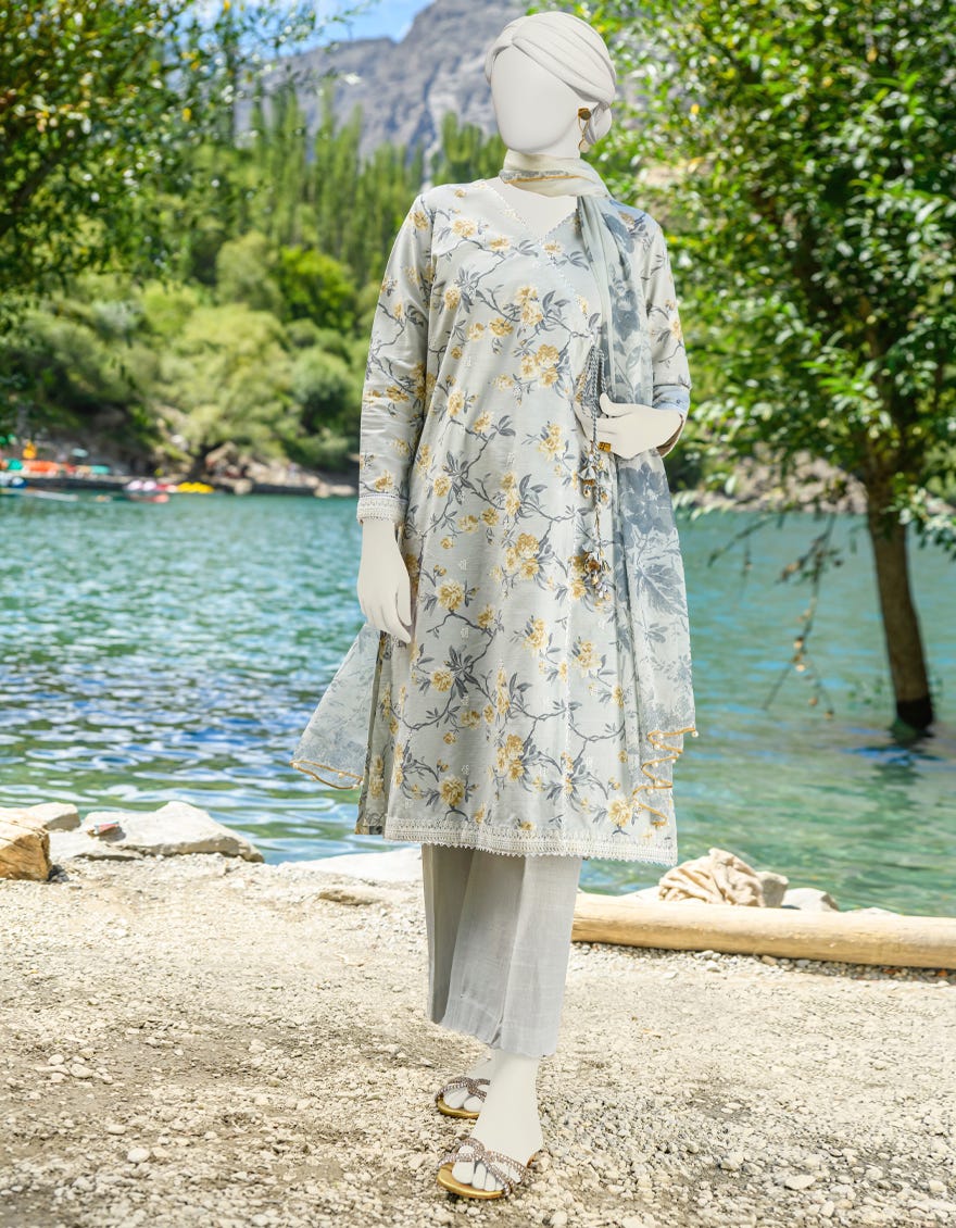 Grey Khaddar Unstitched 3 Piece Dress | Jjls-W-Jw-23-1748