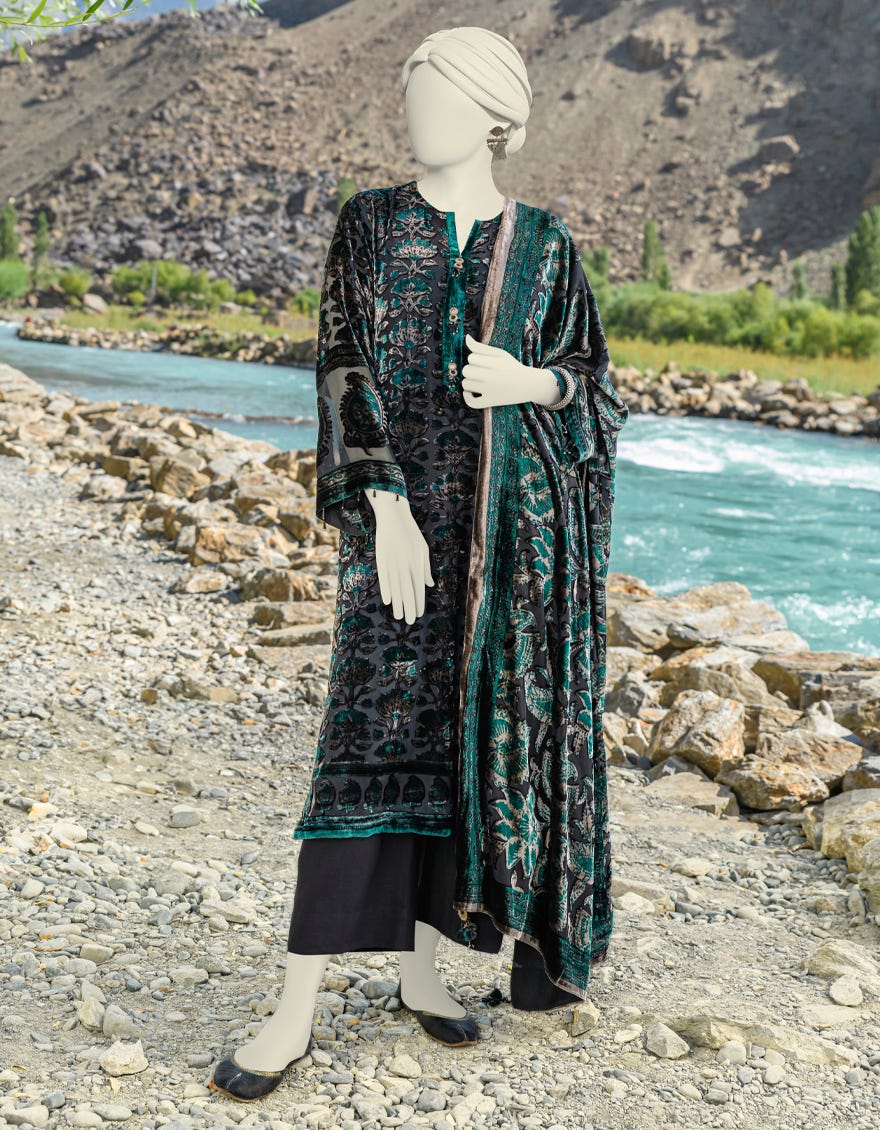 Green Palachi Unstitched 3 Piece Dress | Jjls-W-Jw-23-1756