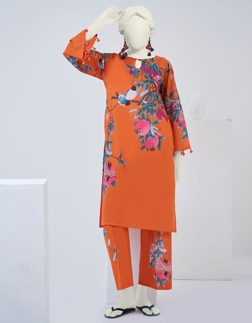 Orange Lawn 2 Piece Stitched Dress | Jjpw-S-Jw2-23-2001