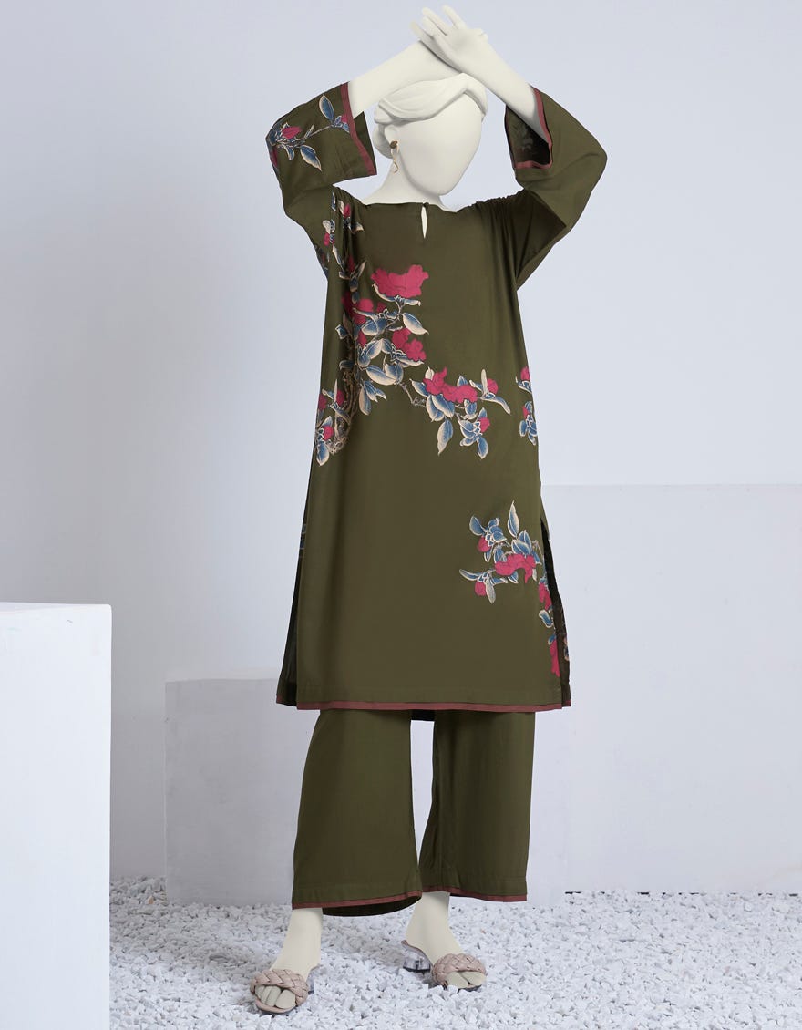 Green Linen 2 Piece Stitched Dress | Jjpw-S-Jw2-23-2005