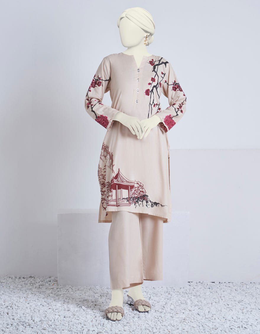 Brown Linen 2 Piece Stitched Dress | Jjpw-S-Jw2-23-2006