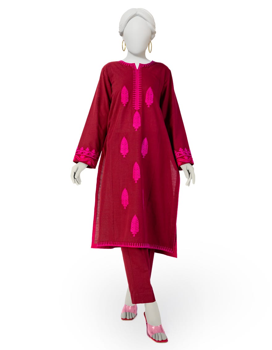 Red Khaddar 2 Piece Stitched Dress | Jjpw-W-Jw2-23-2020