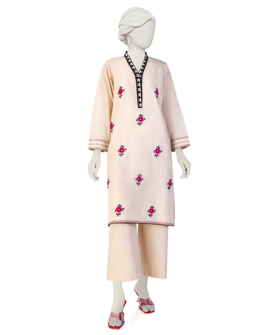 White Khaddar 2 Piece Stitched Dress | Jjpw-W-Jw2-23-2021