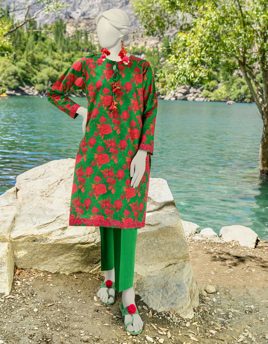 Green Cambric Unstitched 2 Piece Dress | Jjls-W-Jw2-23-2026