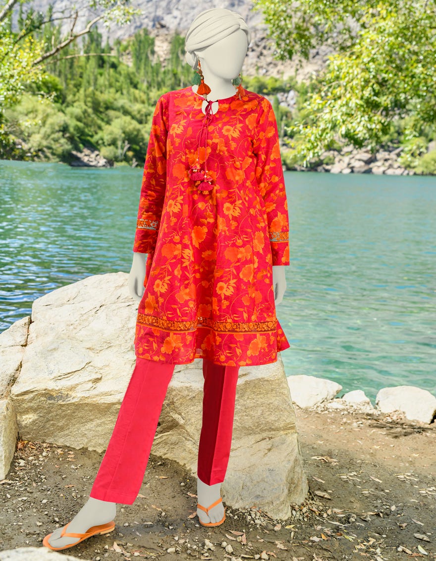 Red Cambric Unstitched 2 Piece Dress | Jjls-W-Jw2-23-2028