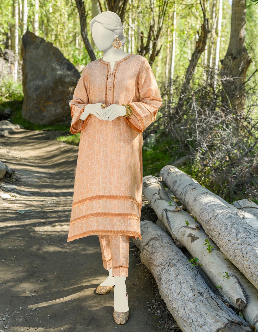 Beige Jacquard Unstitched 2 Piece Dress | Jjls-W-Jw2-23-2034