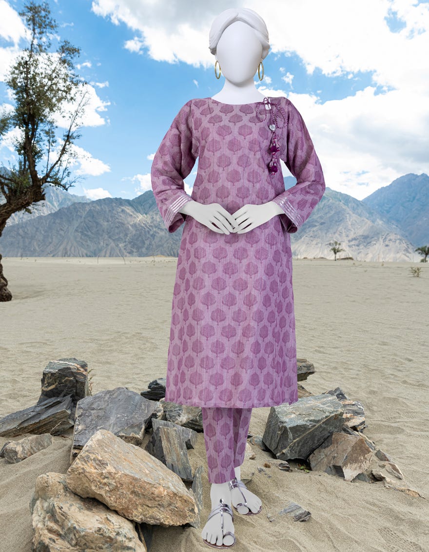 Violet Jacquard Unstitched 2 Piece Dress | Jjls-W-Jw2-23-2035