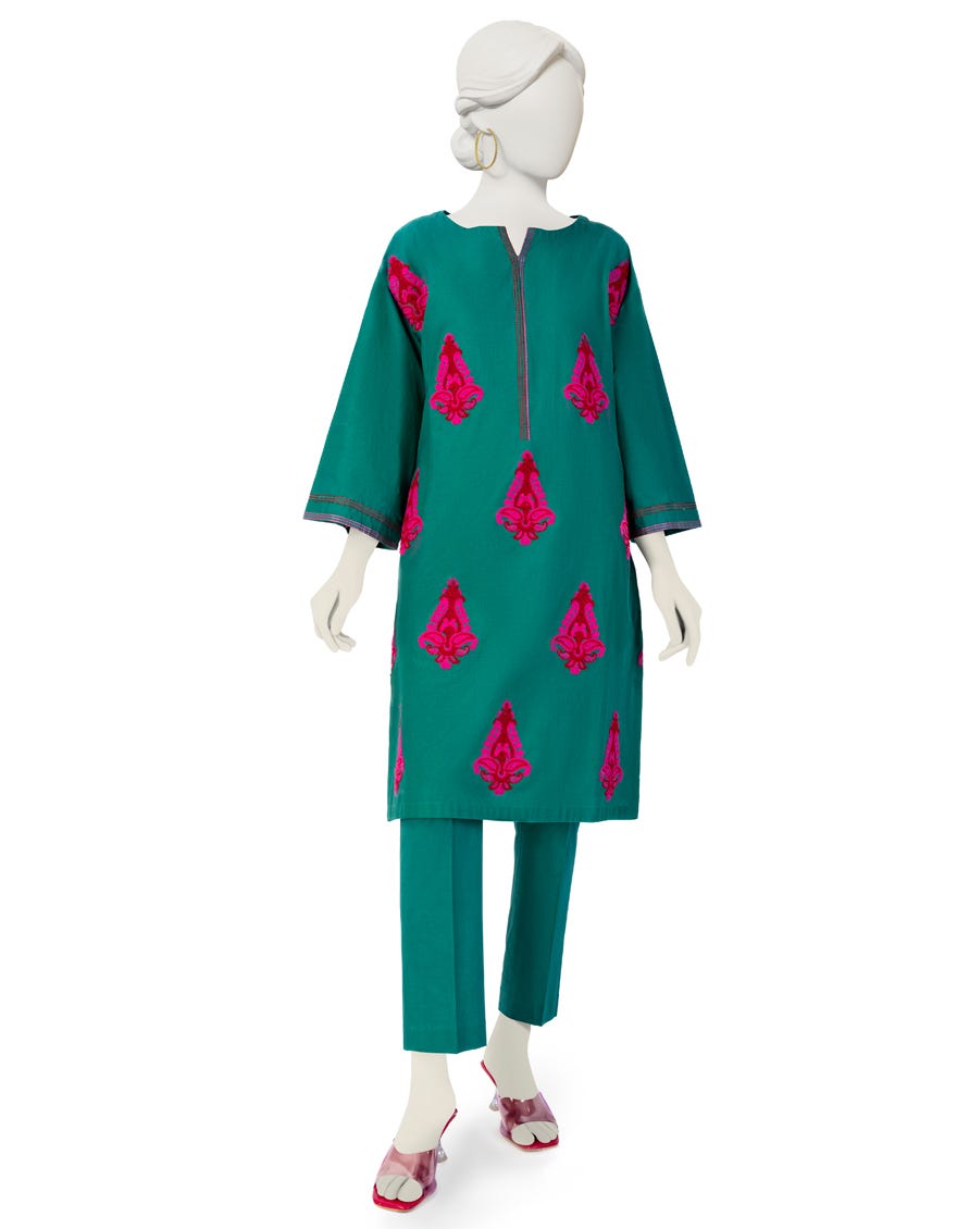 Green Khaddar 2 Piece Stitched Dress | Jjpw-W-Jw2-23-2037