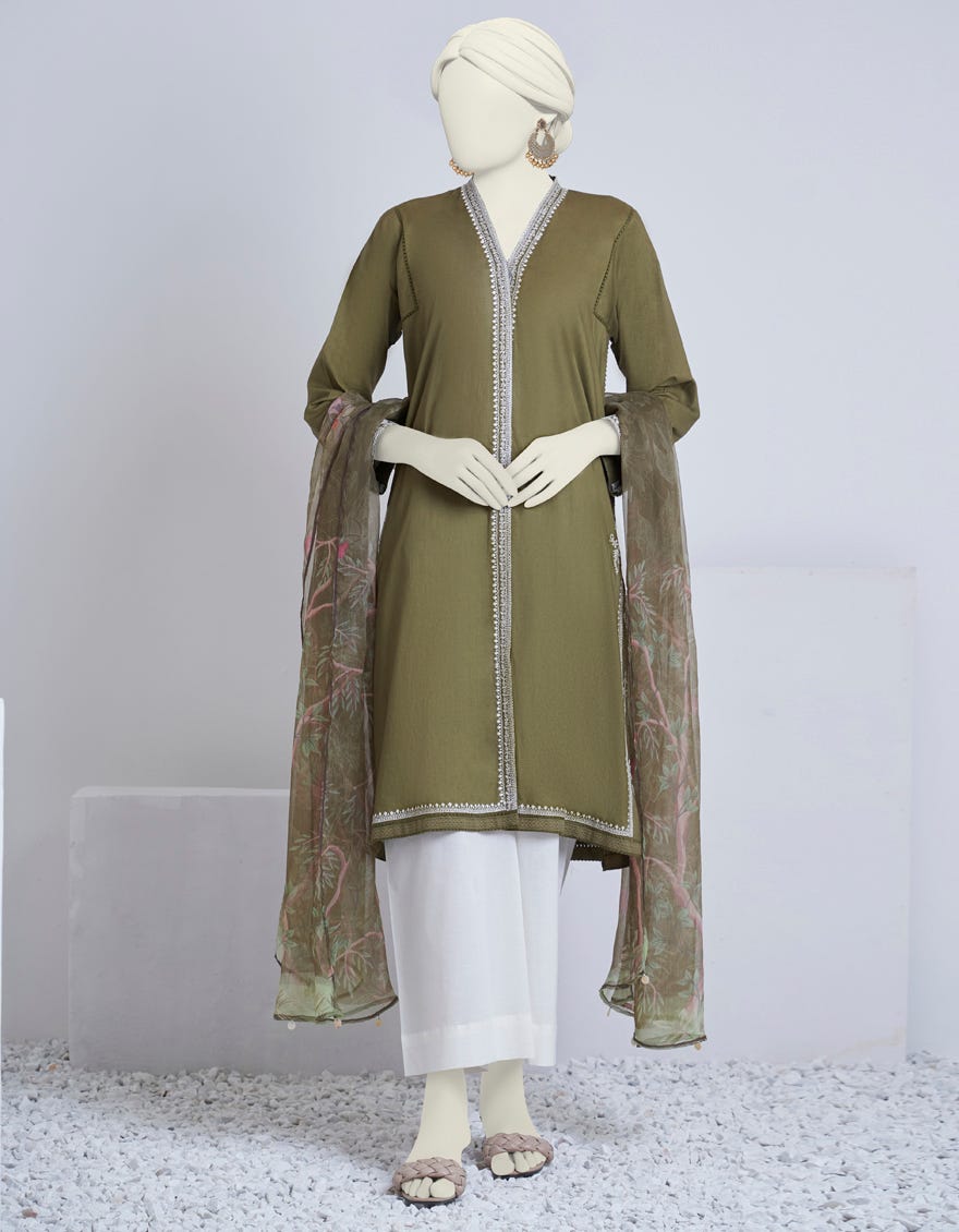 Green Lawn 2 Piece Stitched Dress | Jjpw-S-Jw2-23-7003