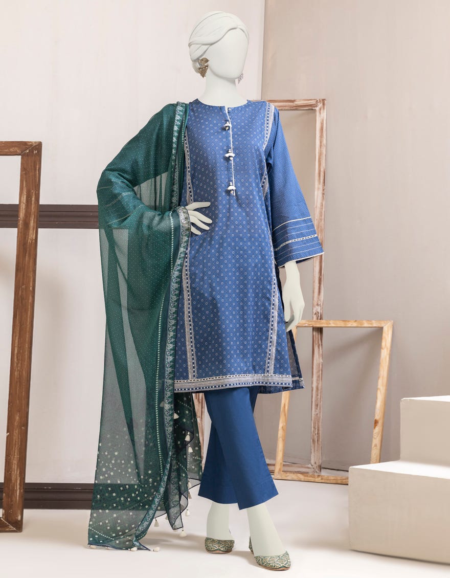 Blue Lawn Unstitched 2 Piece Dress | Jjls-S-Jw2-23-7005
