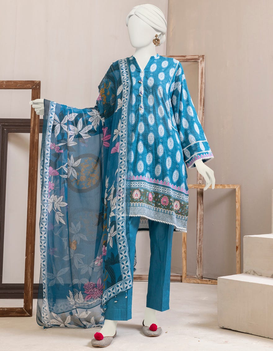 Blue Lawn Unstitched 2 Piece Dress | Jjls-S-Jw2-23-7009