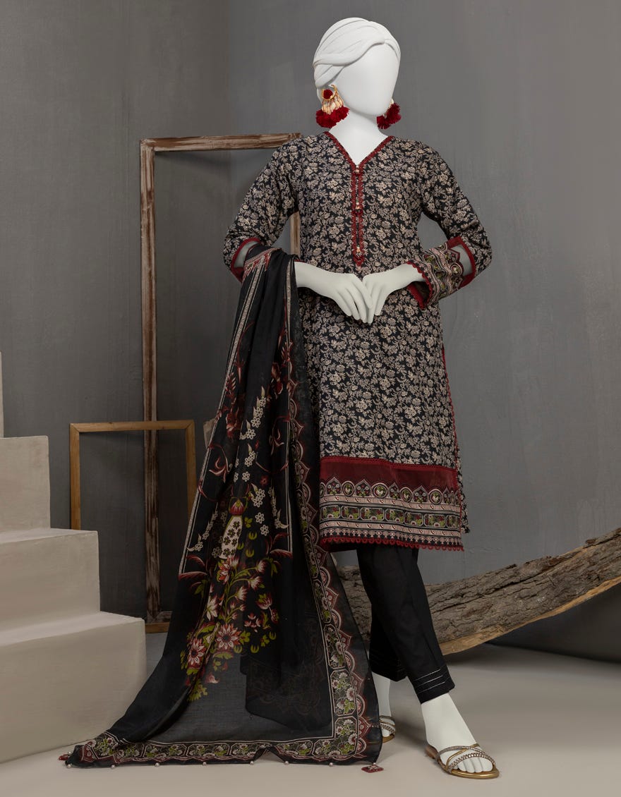 Black Lawn Unstitched 2 Piece Dress | Jjls-S-Jw2-23-7021