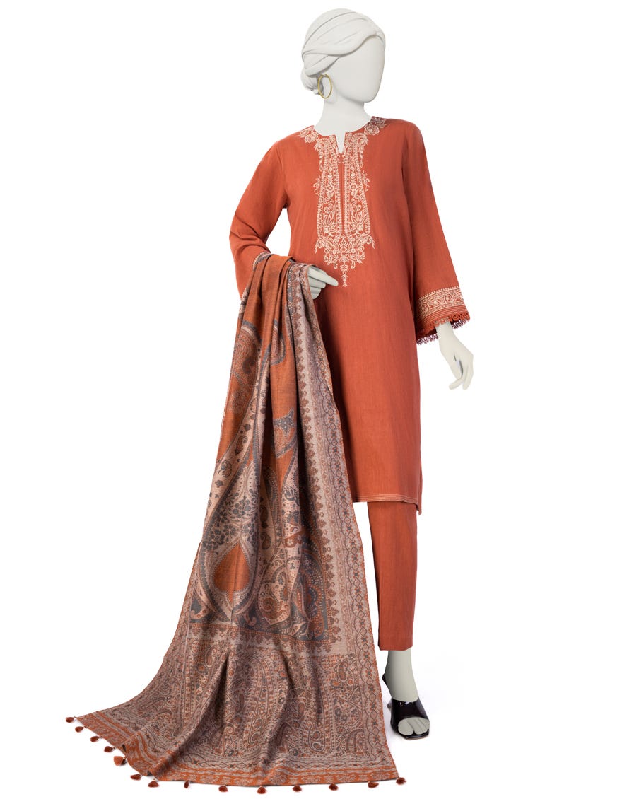 Red Khaddar 2 Piece Stitched Dress | Jjpw-W-Jw2-23-7025