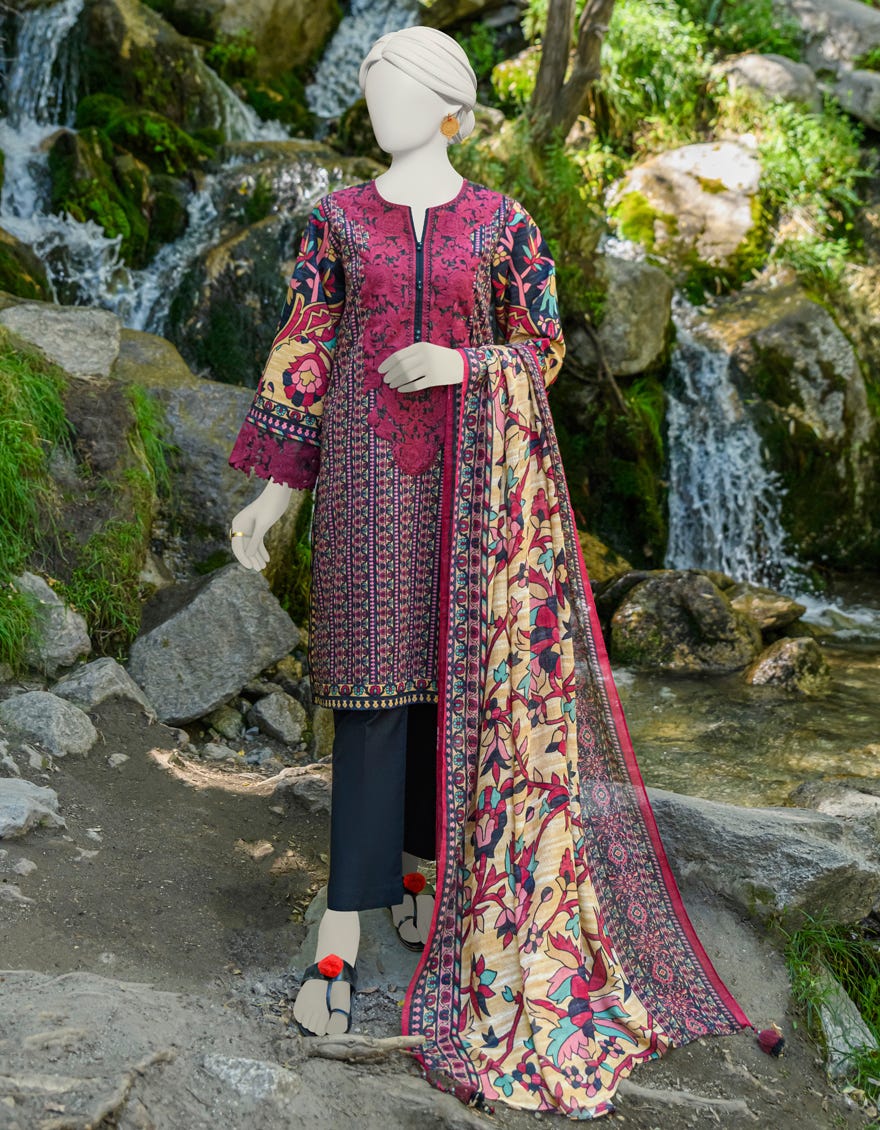 Multicolor Cambric Unstitched 2 Piece Dress | Jjls-W-Jw2-23-7030