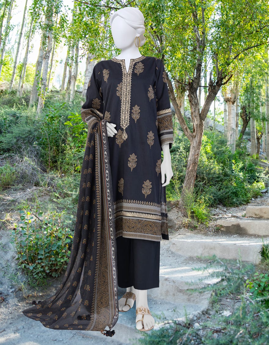 Black Cambric Unstitched 2 Piece Dress | Jjls-W-Jw2-23-7035