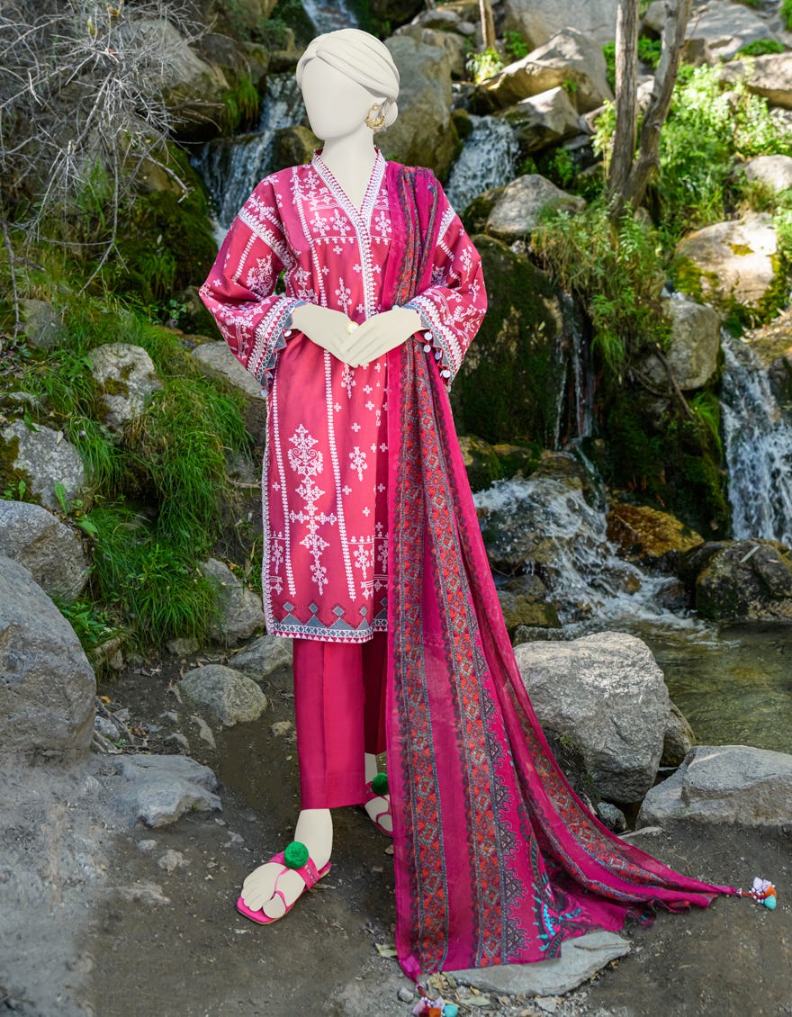 Maroon Cambric Unstitched 2 Piece Dress | Jjls-W-Jw2-23-7037