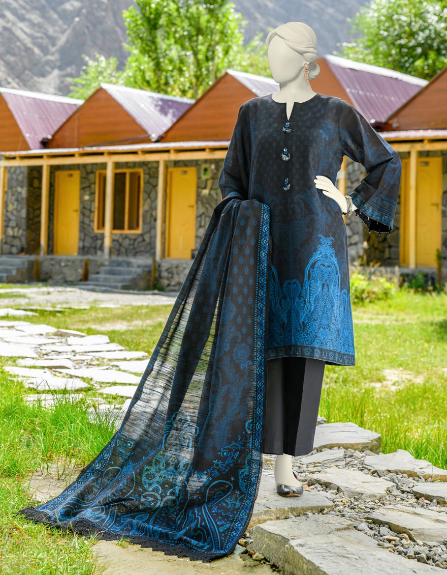 Blue Khaddar Unstitched 2 Piece Dress | Jjls-W-Jw2-23-7041