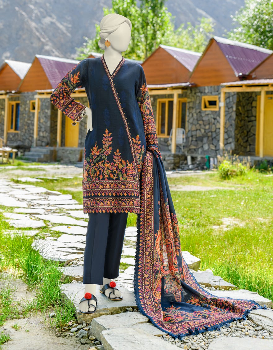 Blue Khaddar Unstitched 2 Piece Dress | Jjls-W-Jw2-23-7045