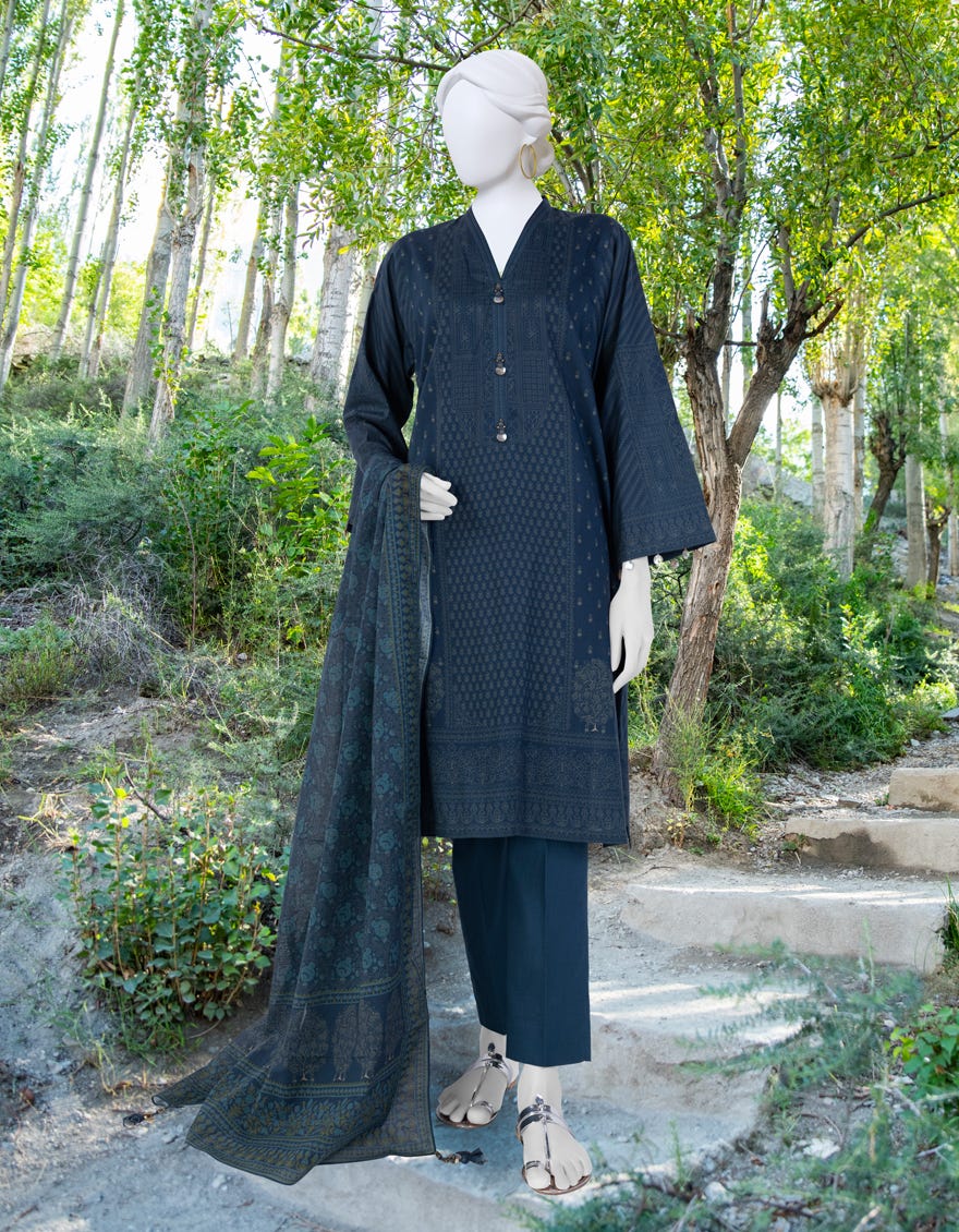Blue Cambric Unstitched 2 Piece Dress | Jjls-W-Jw2-23-7046
