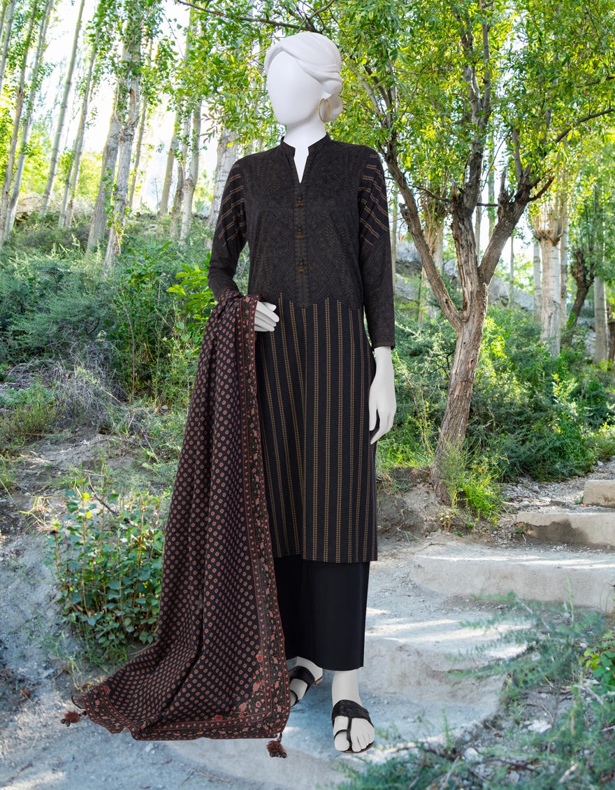 Black Cambric Unstitched 2 Piece Dress | Jjls-W-Jw2-23-7048