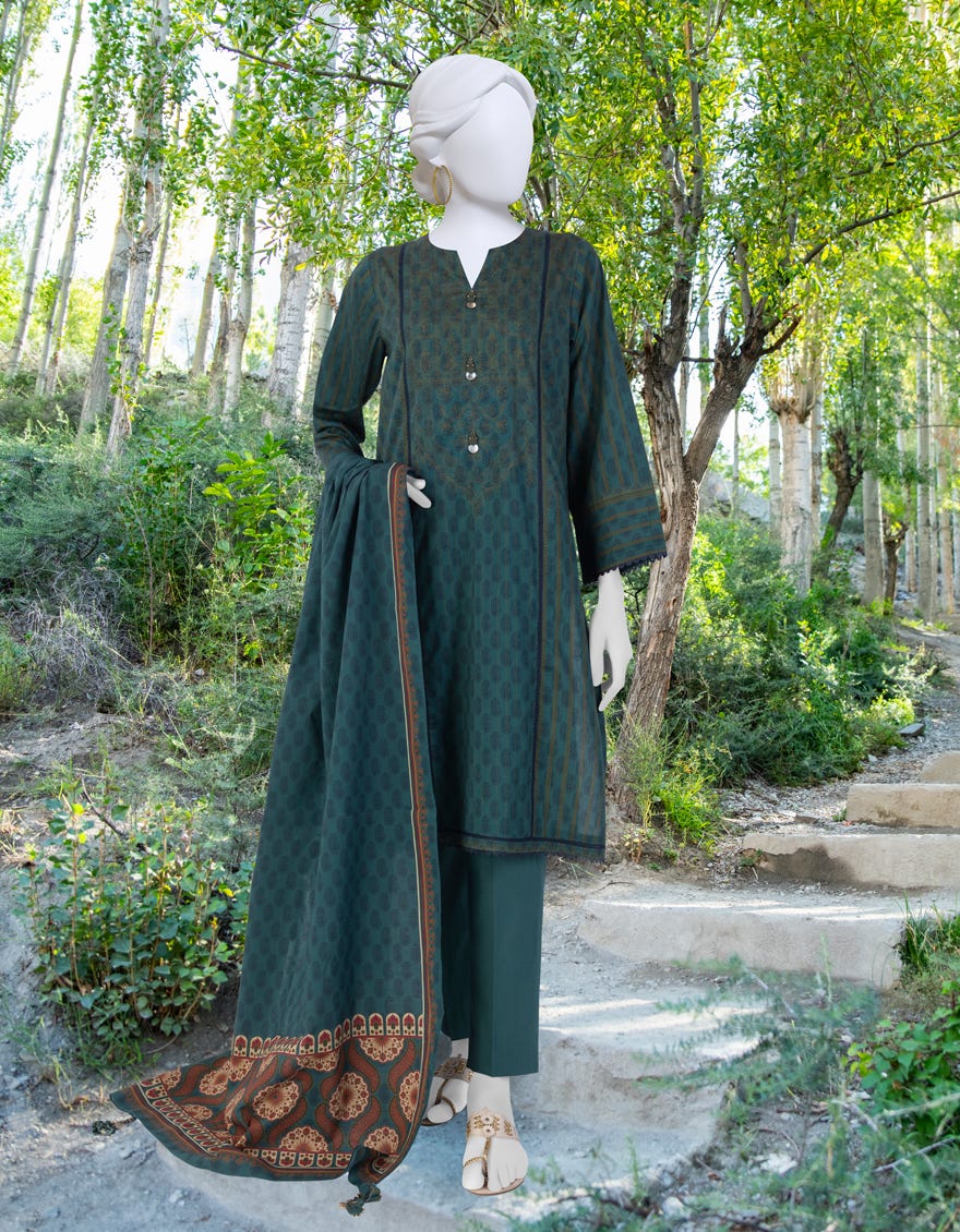 Green Cambric Unstitched 2 Piece Dress | Jjls-W-Jw2-23-7049