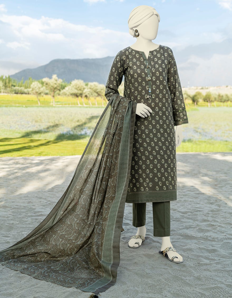 Green Cambric Unstitched 2 Piece Dress | Jjls-W-Jw2-23-7050