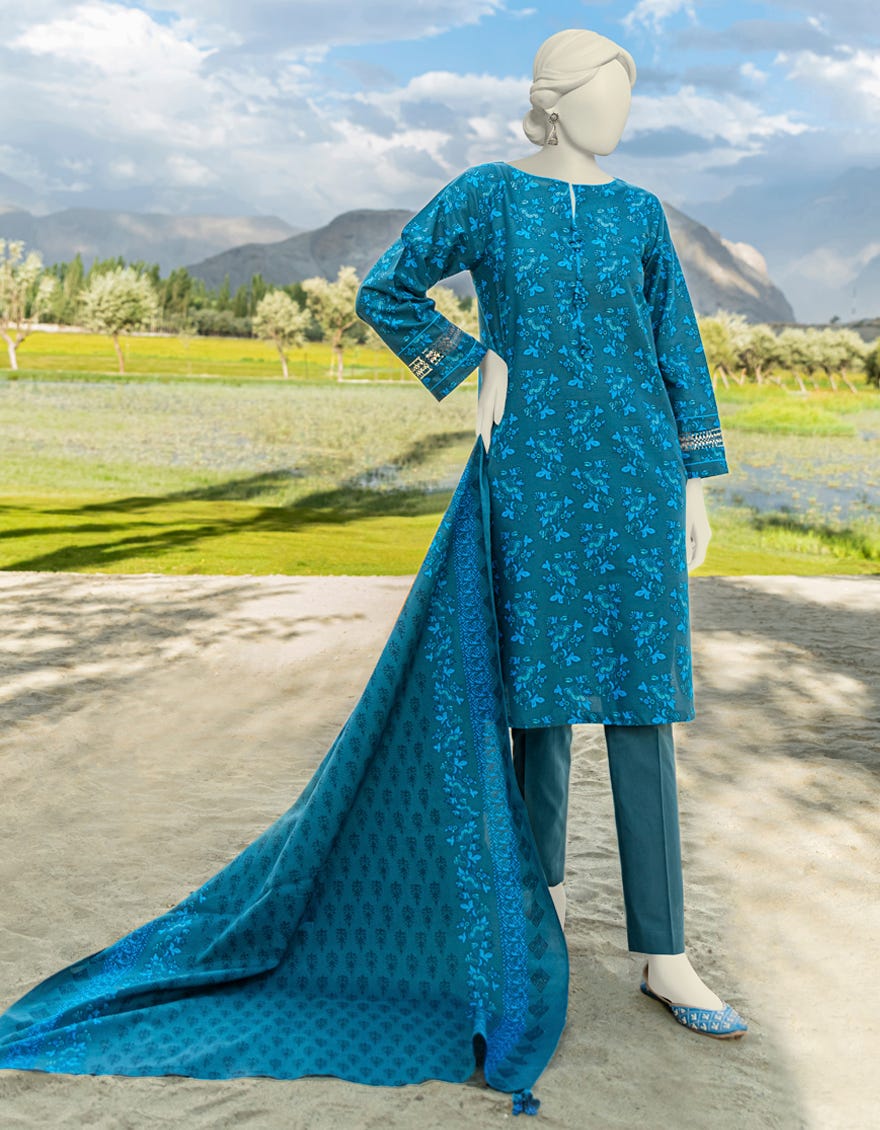 Blue Cambric Unstitched 2 Piece Dress | Jjls-W-Jw2-23-7051