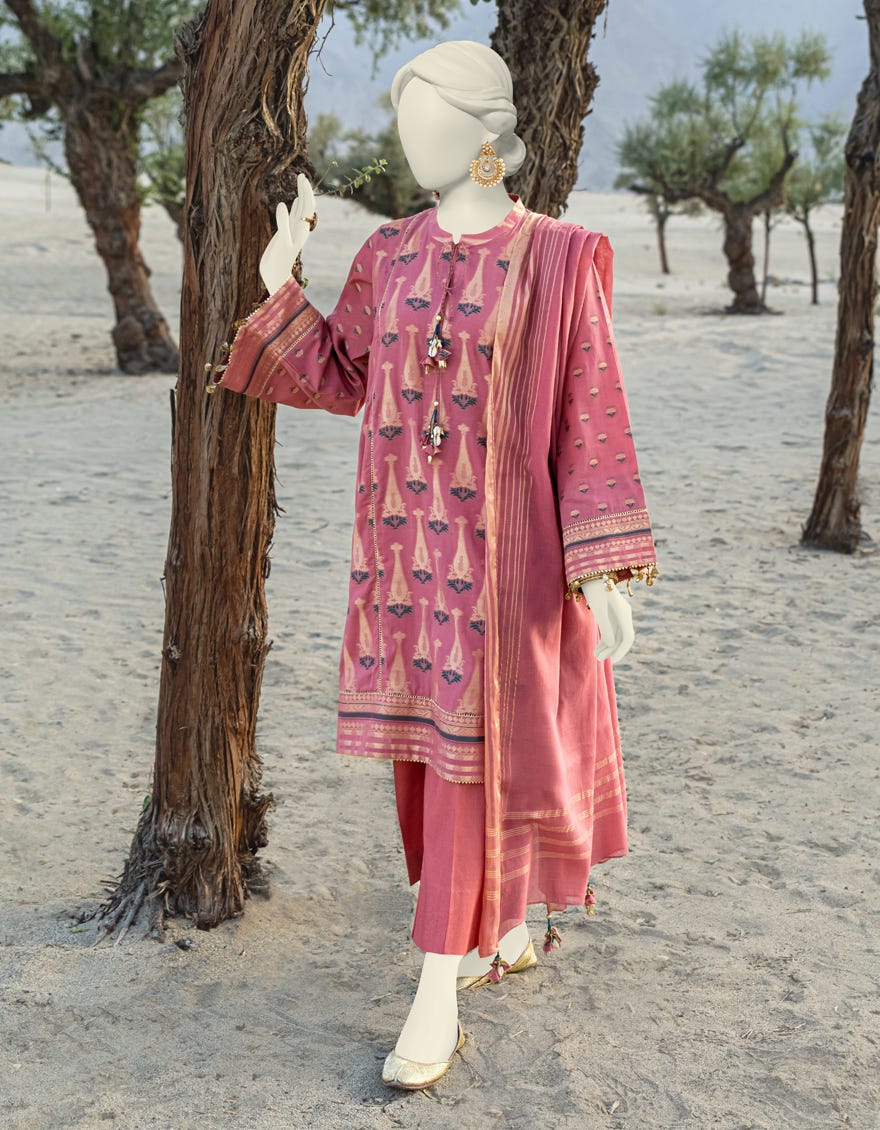 Pink Jacquard Unstitched 2 Piece Dress | Jjls-W-Jw2-23-7055