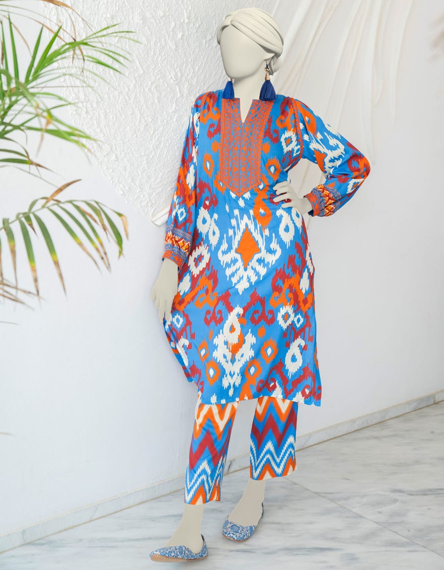 BLUE LINEN EMBROIDERED 2PC STITCHED