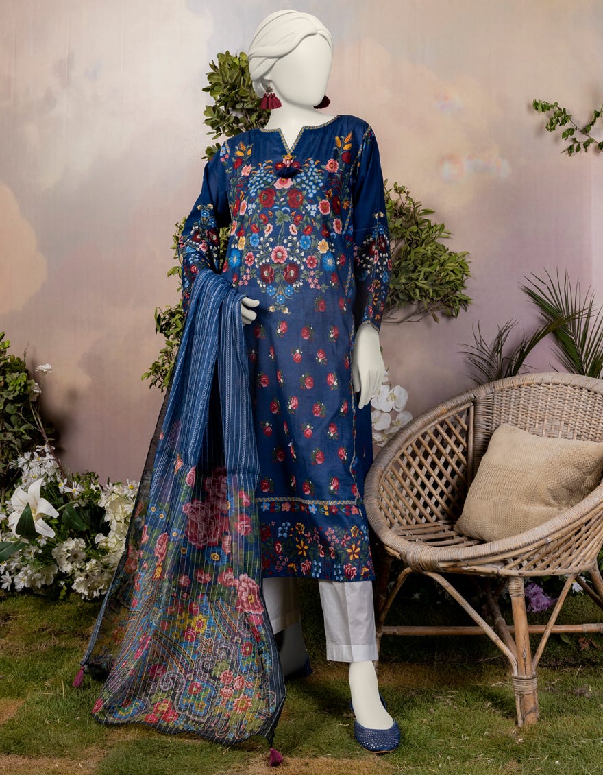 Blue Lawn 2 Piece Printed Stitched | Jjpw-Jw2-S-24-7002