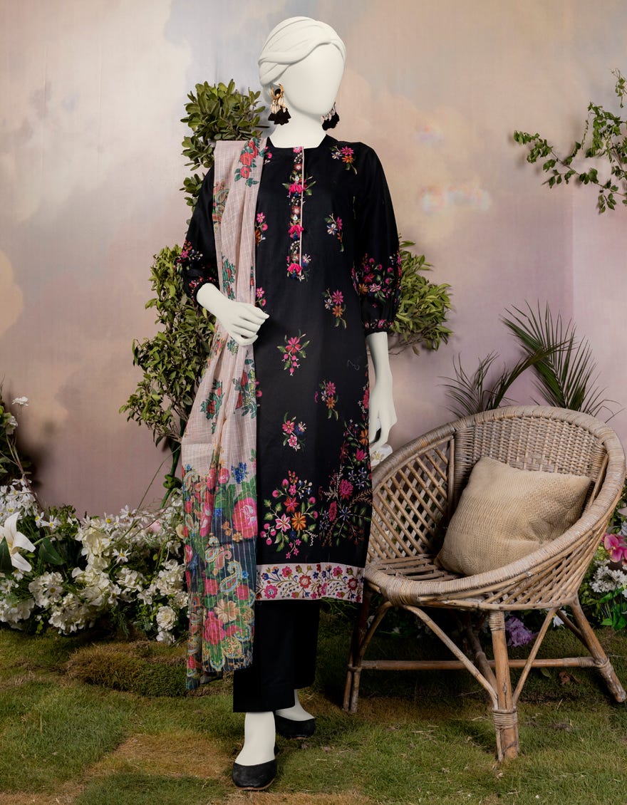 Black Lawn 2 Piece Printed Stitched | Jjpw-Jw2-S-24-7003