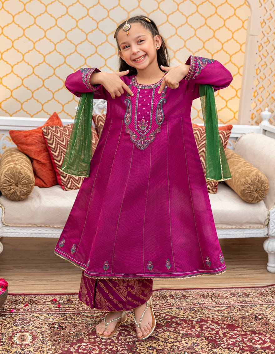 PURPLE POLY-COTTON GIRLS 3PC | JGK-W-JWK-23-5005