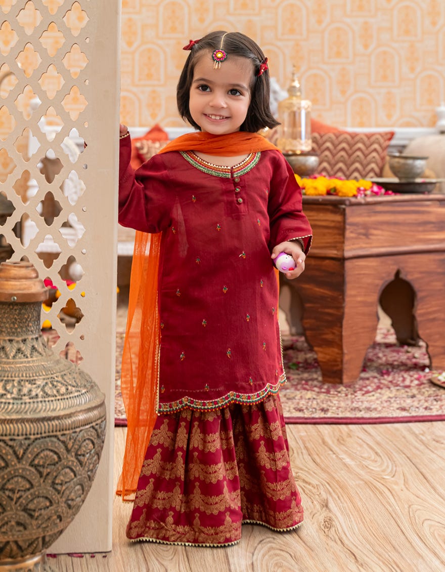 Red Poly-Cotton Infant 3 Piece | Jik-W-Jwk-23-5012