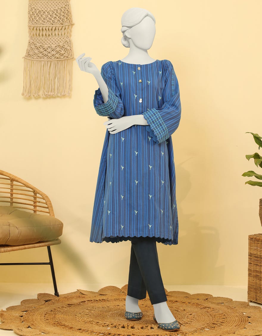 Blue Khaddi Jacquard Women's Kurti | Jjlk-W-Jws-23-3014