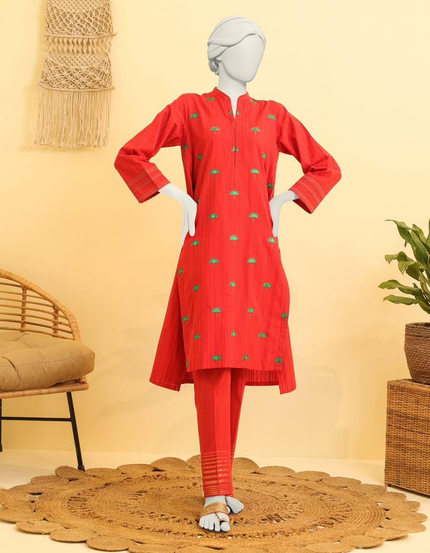Red Khaddi Jacquard Women's Kurti | Jjlk-W-Jws-23-3016