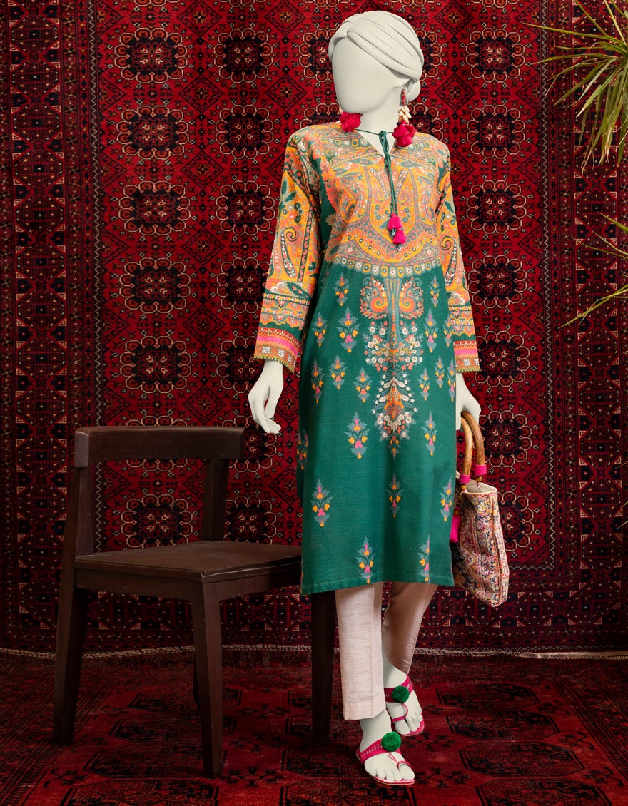 Green Khaddar Women's Kurti | Jjlk-W-Jws-23-3034