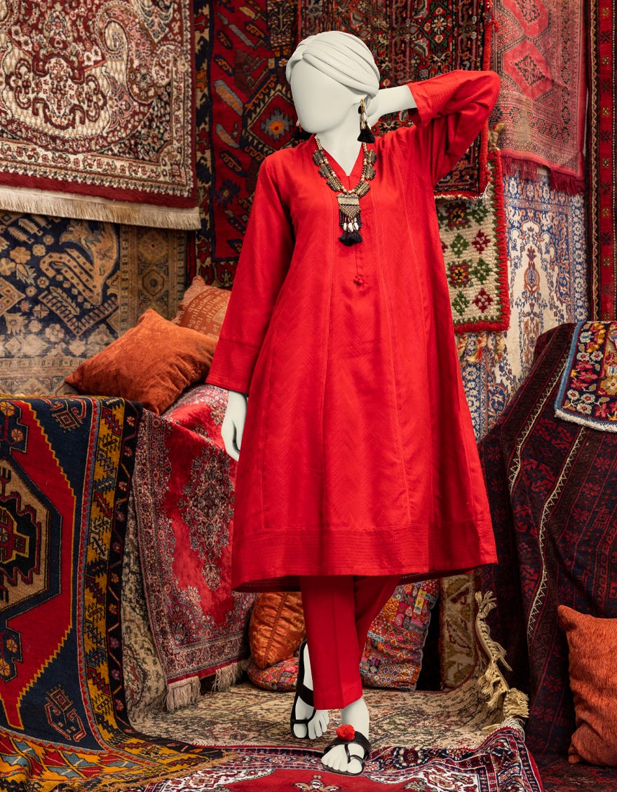 Red Dobby Women's Kurti | Jjlk-W-Jws-23-3041