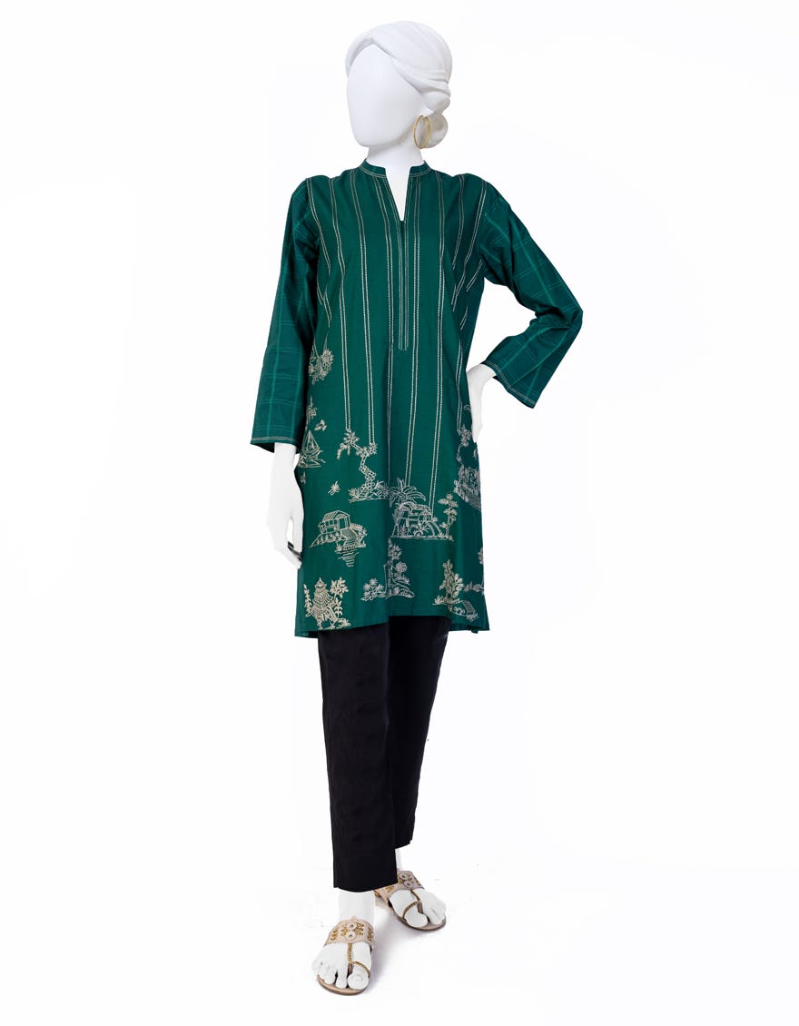 Green Cambric Women's Kurti | Jjlk-W-Jws-23-3045