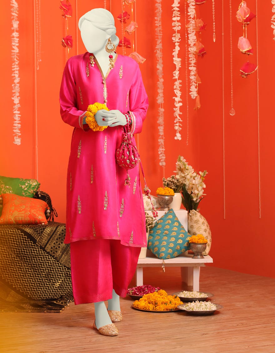 Pink Raw Silk Women's Kurti | Jjlk-W-Jws-23-3046
