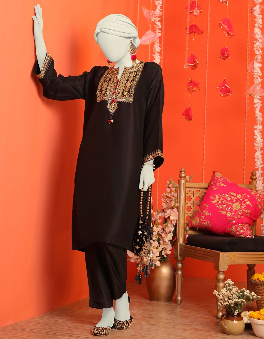 Black Raw Silk Women's Kurti | Jjlk-W-Jws-23-3049