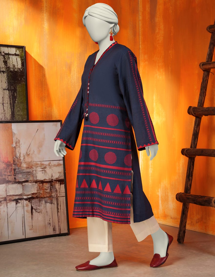 BLUE KHADDI EMBROIDERED KURTI