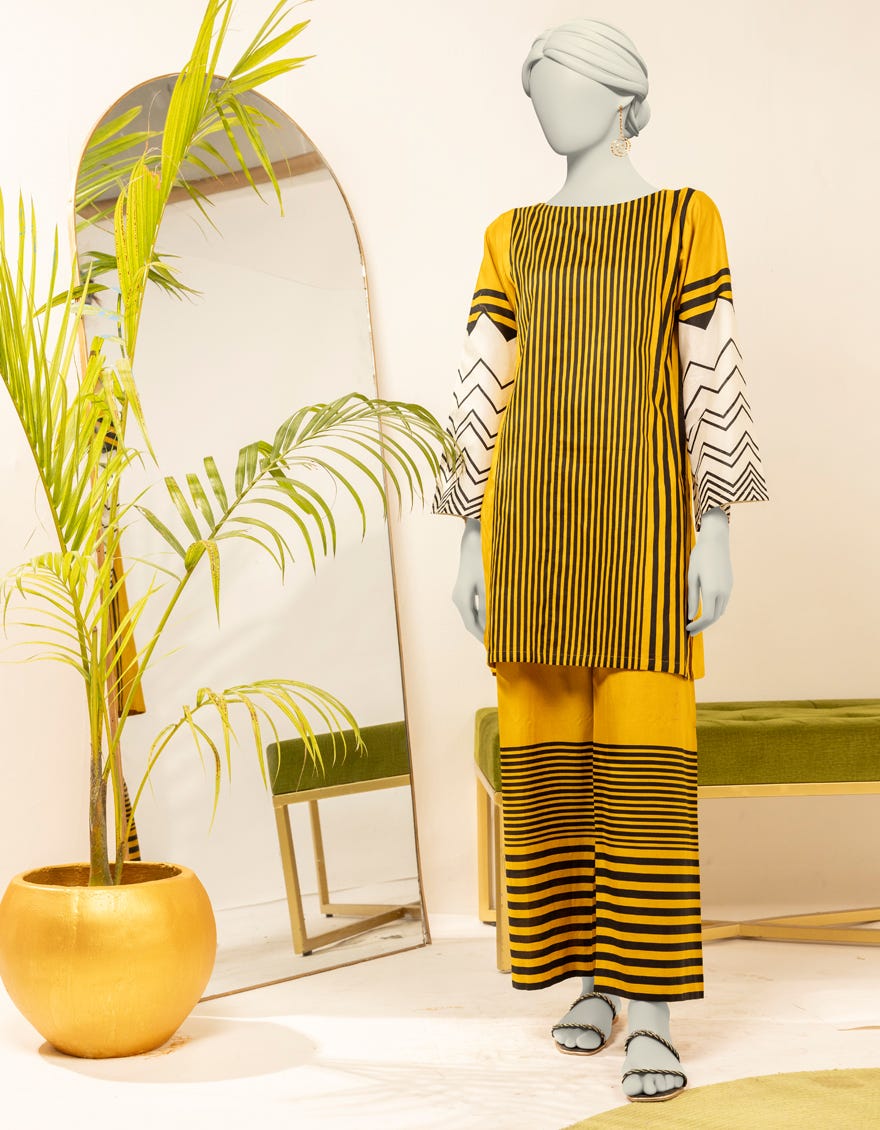MUSTARD CAMBRIC PRINTED KURTI