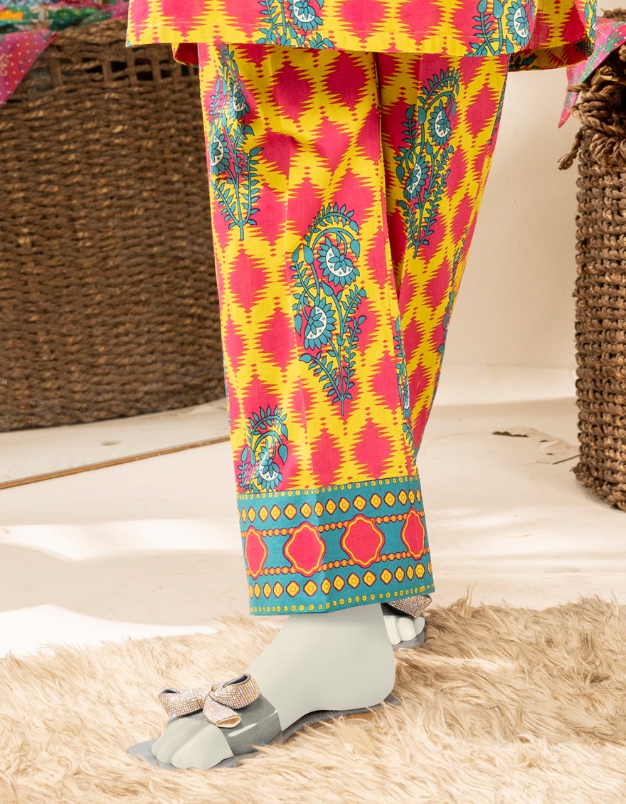 YELLOW CAMBRIC PRINTED TROUSERS | JJLT-W-24-3071