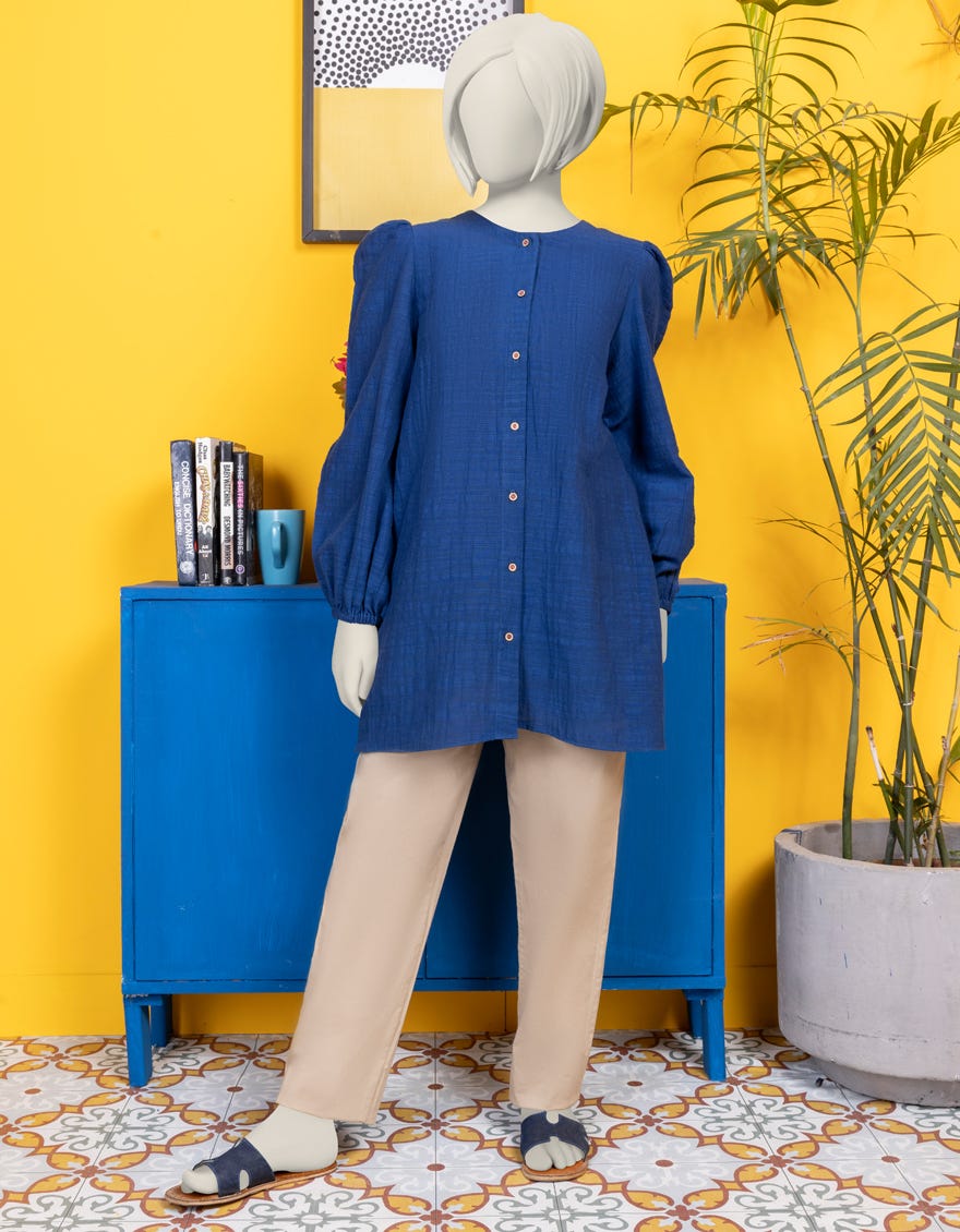 Blue Khaddar Solid Kurti | Jygk-S-Jwt-24-4013